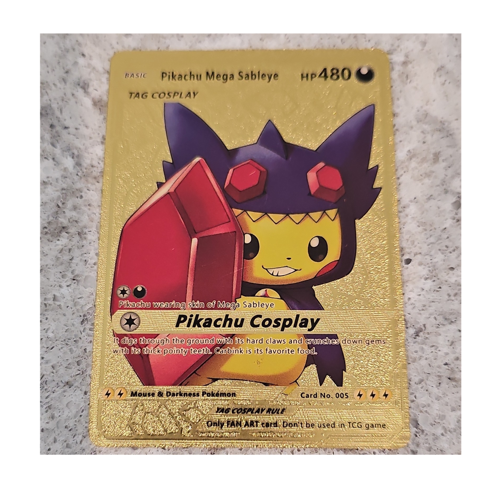 Pokémon Pikachu Mega Sableye TAG COSPLAY Gold Foil Metal Card HP 