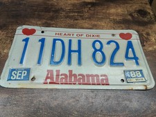 Alabama License Plate Tag 1988 80s 90s ❤️ Heart Of Dixie ❤️ 1987