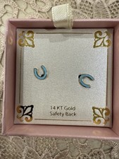14K Real gold Kids Lucky Horseshoe Stud Earrings