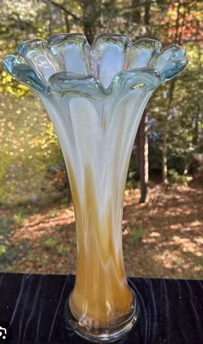 Vintage 1960s ITALIAN 17" TALL MURANO ART GLASS VASE CARAMEL TO WHITE COLOR