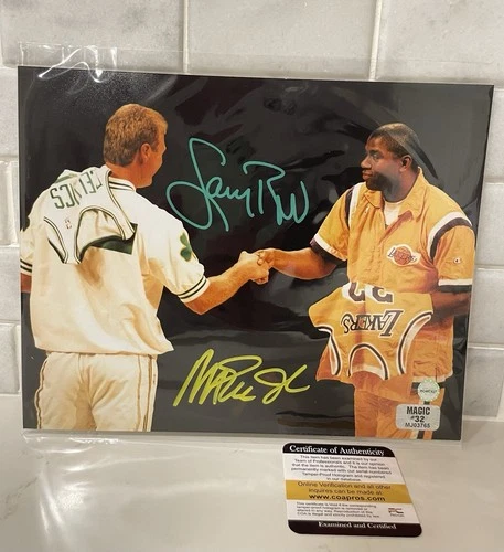 Larry Bird & Magic Johnson Double Signed Autographed 8x10 Photo With COA