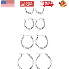 4 Pairs Stainless Steel Hoop Earrings Set Cute Huggie Earrings for Women,10MM...