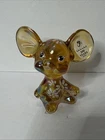 Fenton Glass Handpainted Floral Mouse Signed Yellow Topaz 3” Tall 2005