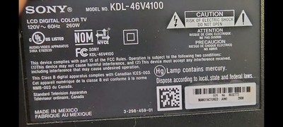 Sony KDL-46V4100 46 inch LCD TV, 1080p, Flat Screen, 60 Hz, HDMI, 2008, BLACK