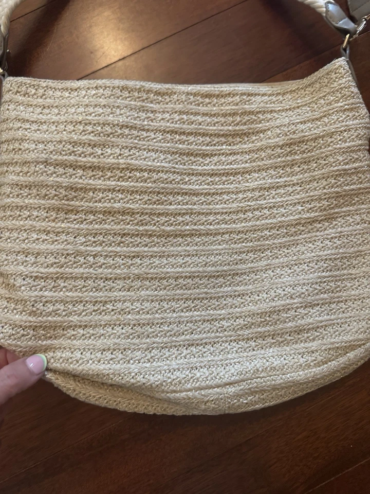 Bolso Hobo Stella And Dot Ellie Metálico/Paja Bandolera Correa 2 Vías Foto 2 de 4