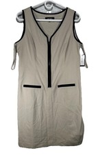 NWT NINE WEST Sleeveless Beige Dress Trimmed in Black Zipper Front Women Size 6