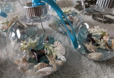 Coastal Beach Hand Filled Ornaments Turquoise Set Of 6