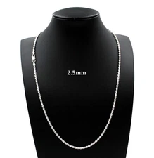 SOLID 925 Sterling Silver 2.5mm 28" Diamond Cut Rope Chain Necklace Mens Womens