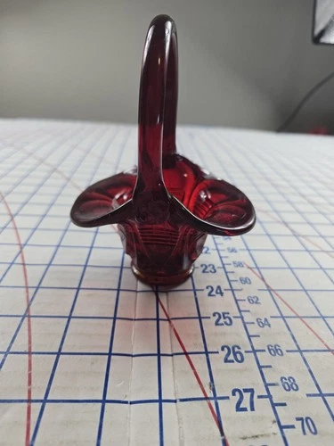 Fenton Ruby Red Basket with Barred Ovals