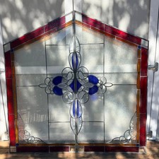 Vintage Stained Glass Window Panels Huge 65" x 65" Beveled & Frosted Glass