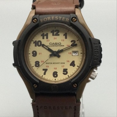 Casio Forester 5405 FT-500W Mens Watch 40mm Beige Dial Brown Nylon Strap