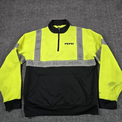 Pepsi Jacket Mens Large Yellow Black Zero Zone Hi Vis 1/4 Zip Fleece Workwear