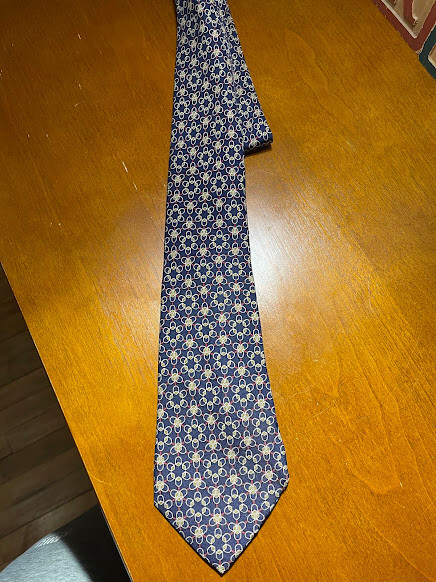 Hermes 100% Silk Blue Interlocking Pattern Necktie - image 2