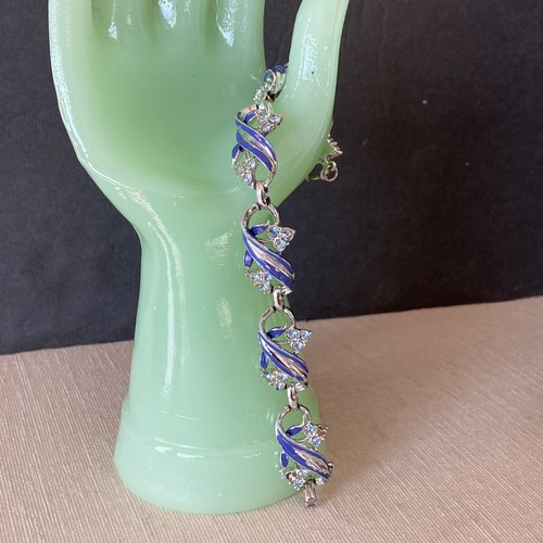 Vintage Coro Bracelet Blue Crystals Rhinstones Enamel Silver Tone Signed