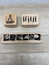 Stampin Up Happy Birthday Set Of 3 Wood Mounted Rubber Stamps