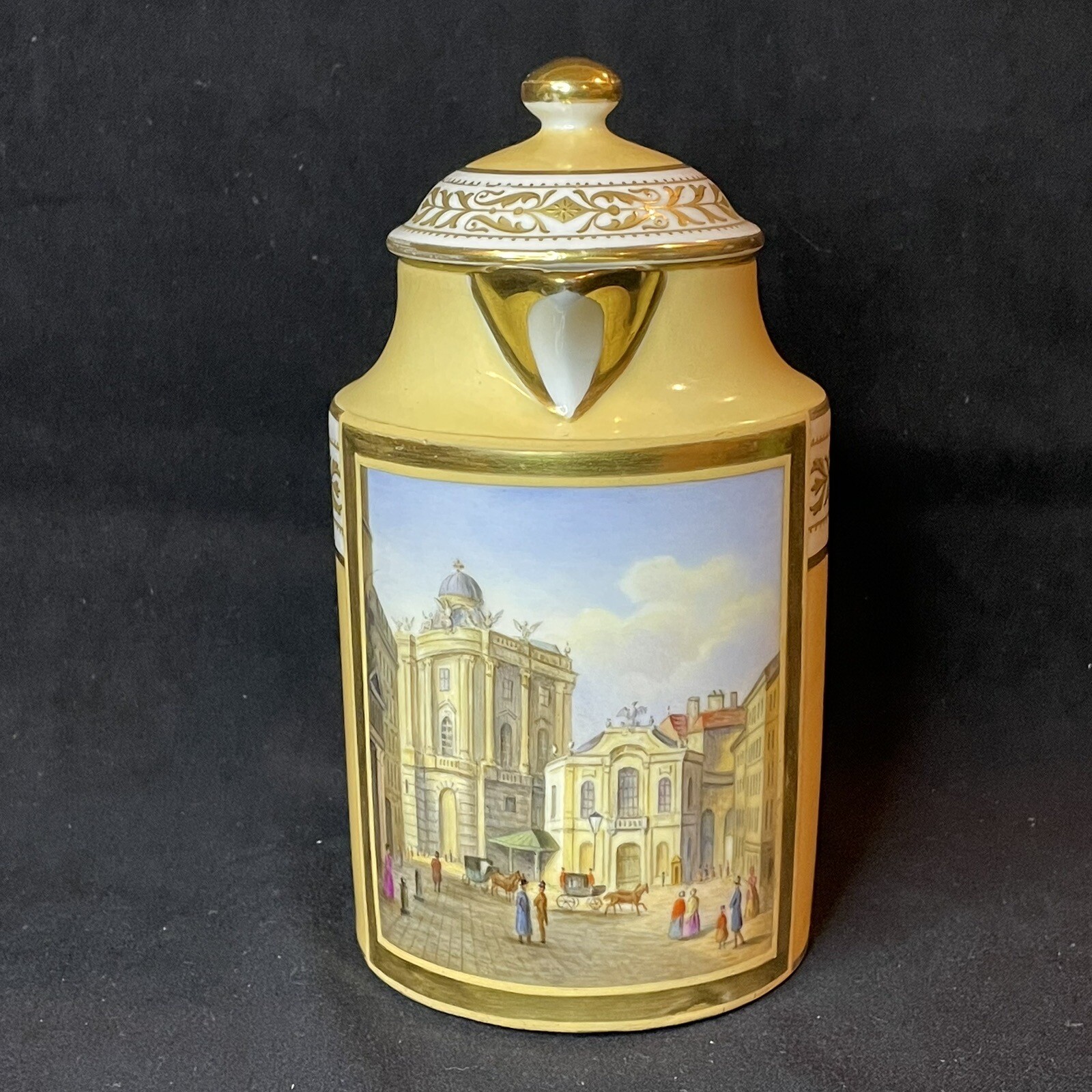 Antique Ernst Wahliss Porcelain Topographical Coffee Pot, Burgtheater, Vienna
