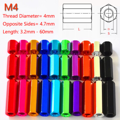 M4 Aluminium Alloy Threaded Standoff Spacers Hex Nuts Stud Sleeving Connector