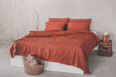 Leinen Bettwäsche 100% Stonewashed Hotelverschluss 155x220 40x80 rotbraun