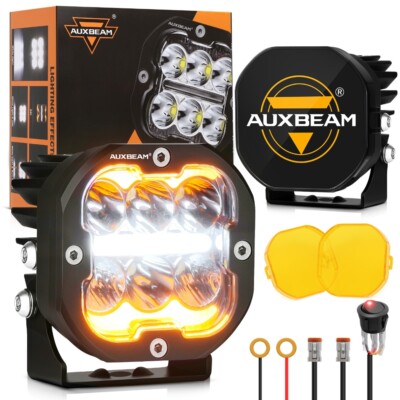 AUXBEAM 3'' 168W LED Cube Pods Off Road Driving Lamps Work Light Bar DRL Amber