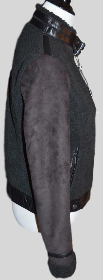 NWT MEMBERS ONLY FAUX SHEARLING & FAUX LEATHER COMBO ZIP FRONT JACKET M $128 - Image 4 of 4