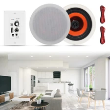 Herdio 6.5" Ceiling Speakers Bluetooth Wall Amplifier Flush Mount Stereo  2Pcs*