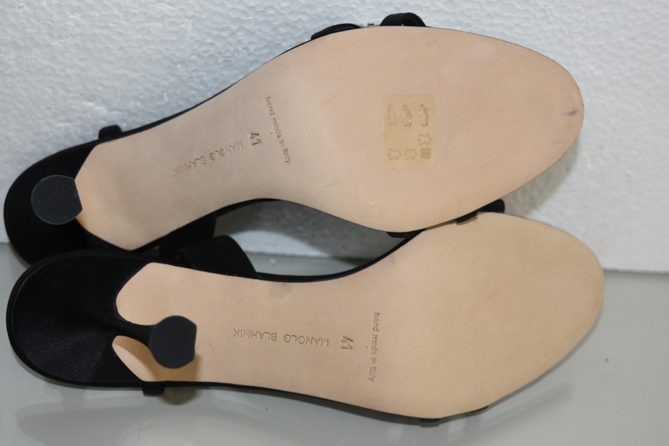 Sandales Manolo Blahnik Noir Satin Cristaux - Taille 41.5 US - Neuf Avec Boîte