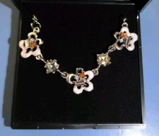 Flowers, Orange & Clear Crystals Design, Necklace. S. Steel. Boxed Gift Idea