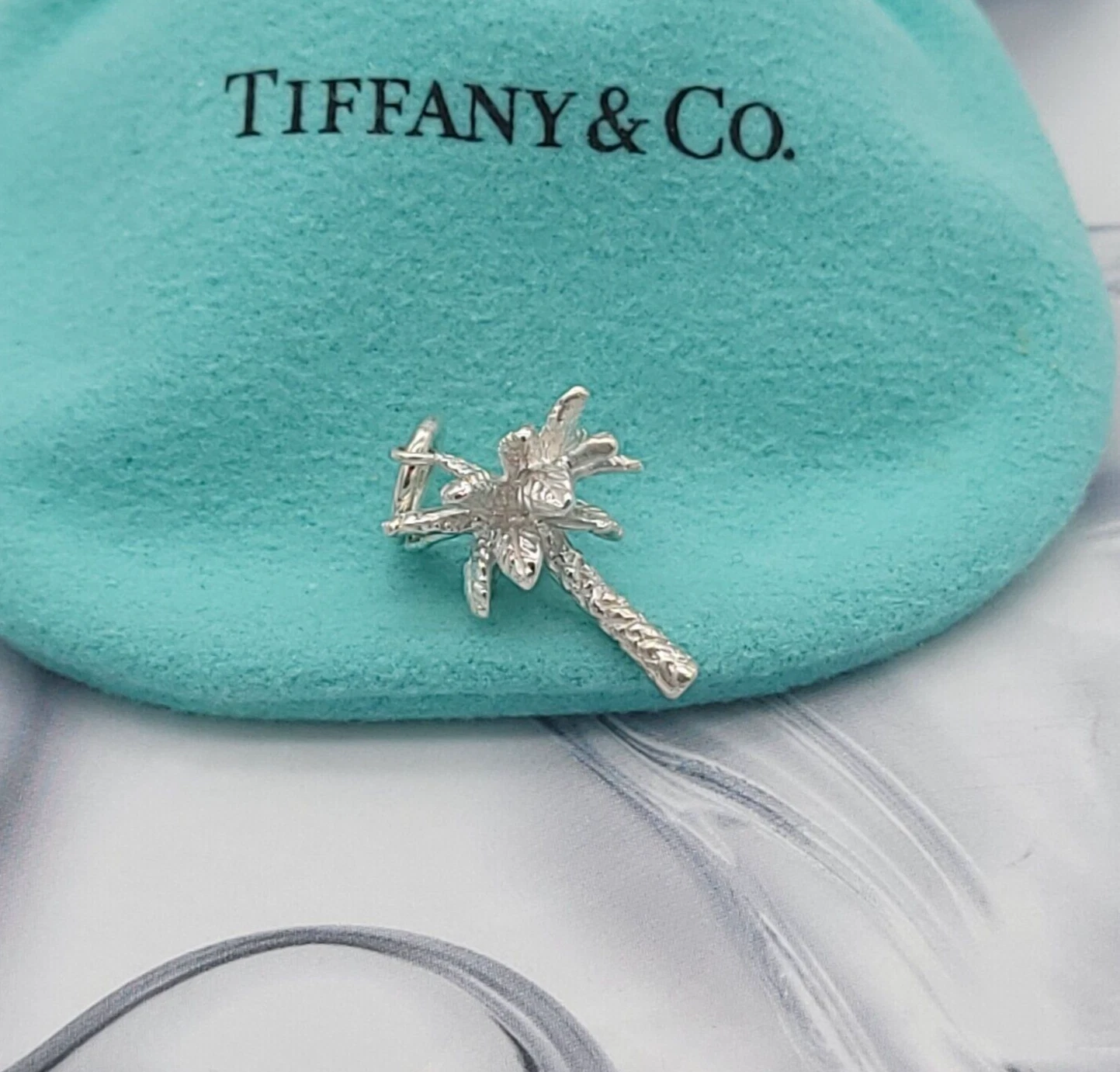 Tiffany & Co. Small 3D Palm Tree Charm Pendant in 925 Sterling Silver with Pouch