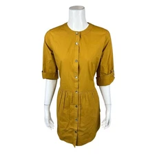 LOGO by Lori Goldstein Woven Button Front Tunic w/ Waist Seam Mustard X-Small Sz