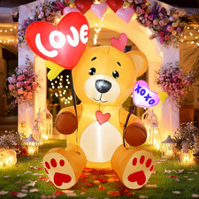4.1 FT Inflatable Valentine's Day Bear with Heart Balloons for Outdoor Decor
