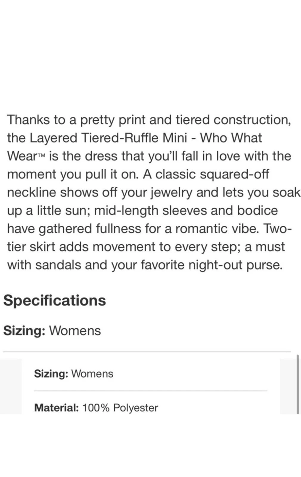 VETEMENTS Mini abito con volant a strati a strati Who What Wear taglia XS