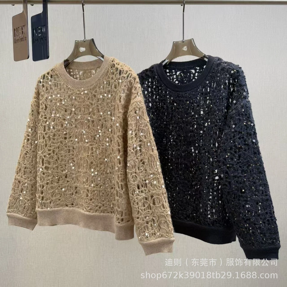 Suéter Brunello Cucinelli Mujer Equineado Hueco Elegante Cuello Redondo Tejido Foto 2 de 4