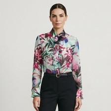 ROBERT GRAHAM Women Chrissy Sheer Silk Blend Blouse XS Floral Ruffle French Cuff