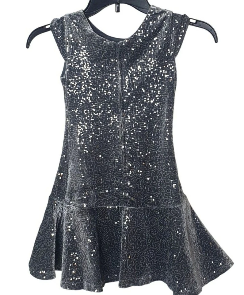 Vestido Plateado para Niños Lugar Niñas Lentejuelas Fiesta Remolino Vacaciones Sin Mangas Festivo Foto 2 de 3