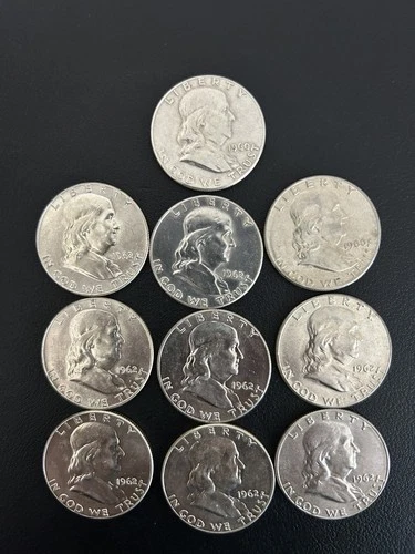 [Lot of 10] Franklin Half Dollar -90% Silver. Uncirculated Like Condition.