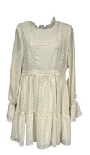HYFVE WOMEN'S CREAM SWISS DOT BOHO RUFFLE MINI DRESS SIZE MEDIUM
