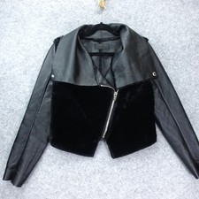 BlankNYC Crop Moto Jacket Womens S Black Faux Fur Leather Snap Collar Zip Cozy