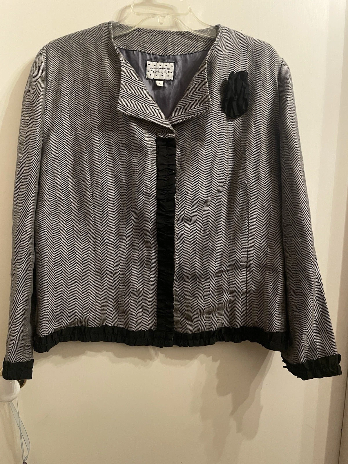 VETEMENTS Giacca a spina di pesce donna Cottage Clothing Inc taglia large L nero bianco