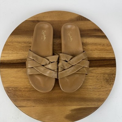 New Womens Seychelles Low Key Glow Up Beige Leather Slide Sandals Size 10 M NWOB