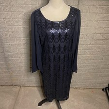 Connected Apparel Evening Dark Blue Long Sleeve Sequin Dress Size 16