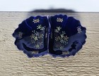 Vintage Japan Cobalt Blue Floral Design Divided Candy Dish w/Handle Relish Tray — photo 2