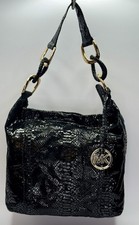 Michael Kors Black Python Snakeskin Embossed Leather Chain Tote Purse HandBag