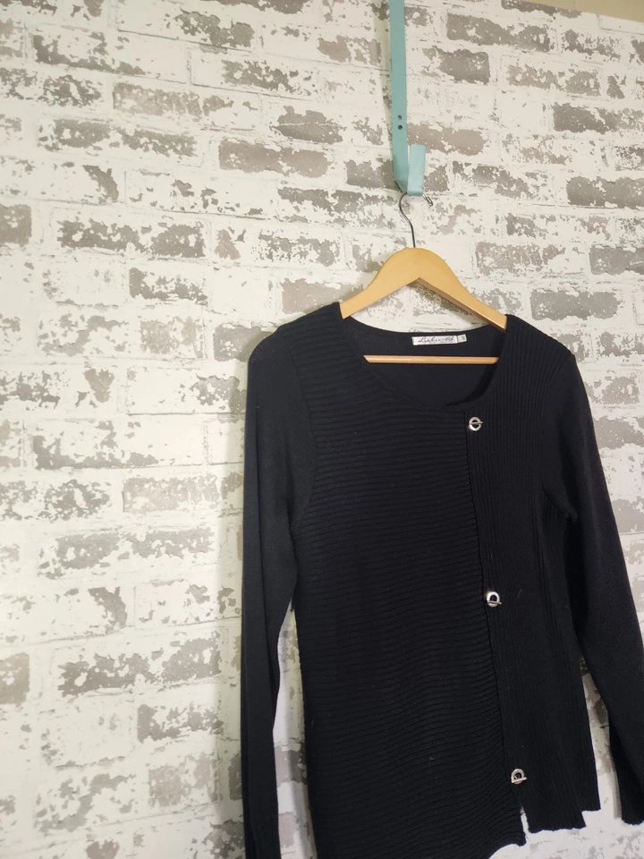 Lulu B Ribbed Sweater Size Small Black Decorative Buttons Embellished Career - Image 3 of 4