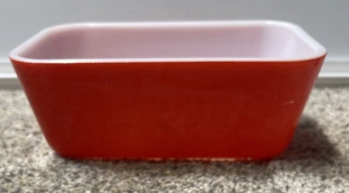 Vintage Pyrex #0502 Red Refrigerator Dish Mini Loaf Pan/Dish Made in USA