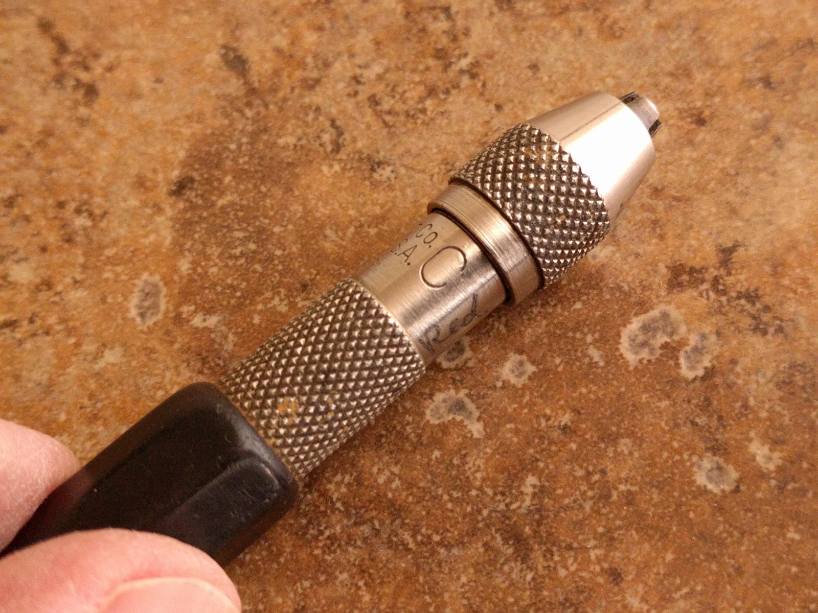 Vintage Starrett Pin Vise Black Handle No.C Octagon Hollow Handle