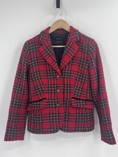 Talbots Red Tartan Holiday Plaid Wool Blend 3 Button Blazer Size 2