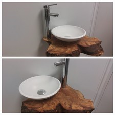 Esche Waschtisch Massivholz Holz CORIAN Baumkante Gäste WC Bad Waschbecken Tisch