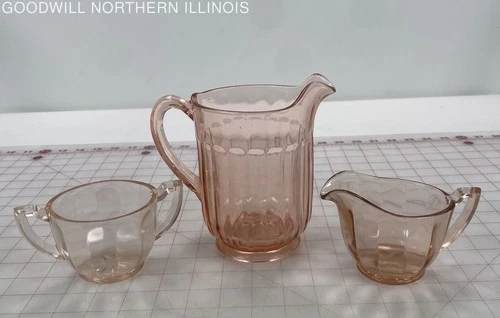 Vintage Pink Depression Glass Pitcher, Creamer & Sugar Bowl