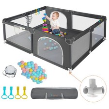 Playpen Extra Grande 79x63 Pulgadas Con Malla Transpirable Color Gris Pro