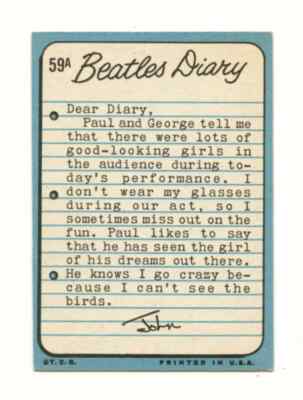 The Beatles 1964 Topps Diary Trading Card No. 59A | eBay
